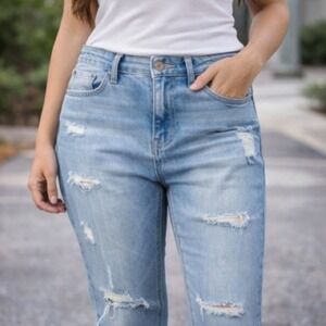 Fashion Nova Women's Light Wash Distressed Skinny Jeans Size 7 Y2K Streetwear